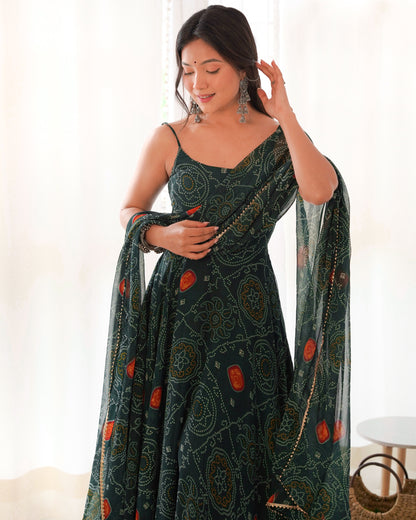 Chiffon Bandhej Anarkali Suit for Women - Party Wear Gown