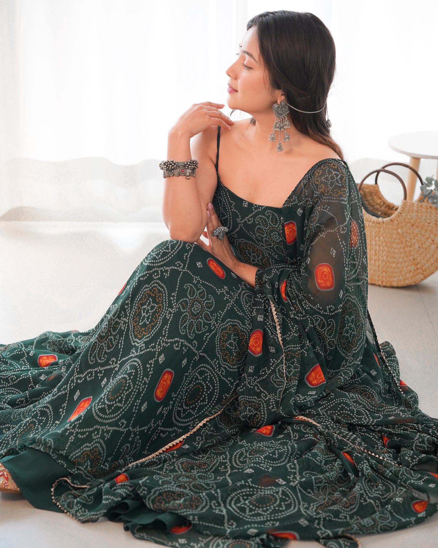 Chiffon Bandhej Anarkali Suit for Women - Party Wear Gown