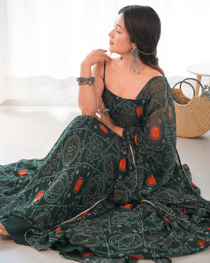Chiffon Bandhej Anarkali Suit for Women - Party Wear Gown