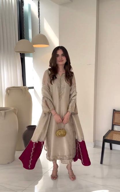 Cream Pure Jimmy Choo Pakistani Suit Party Wear Salwar Kameez