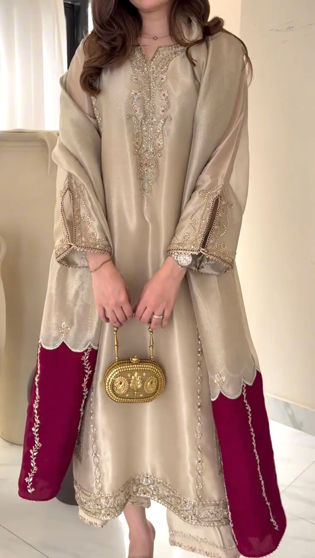Cream Pure Jimmy Choo Pakistani Suit Party Wear Salwar Kameez