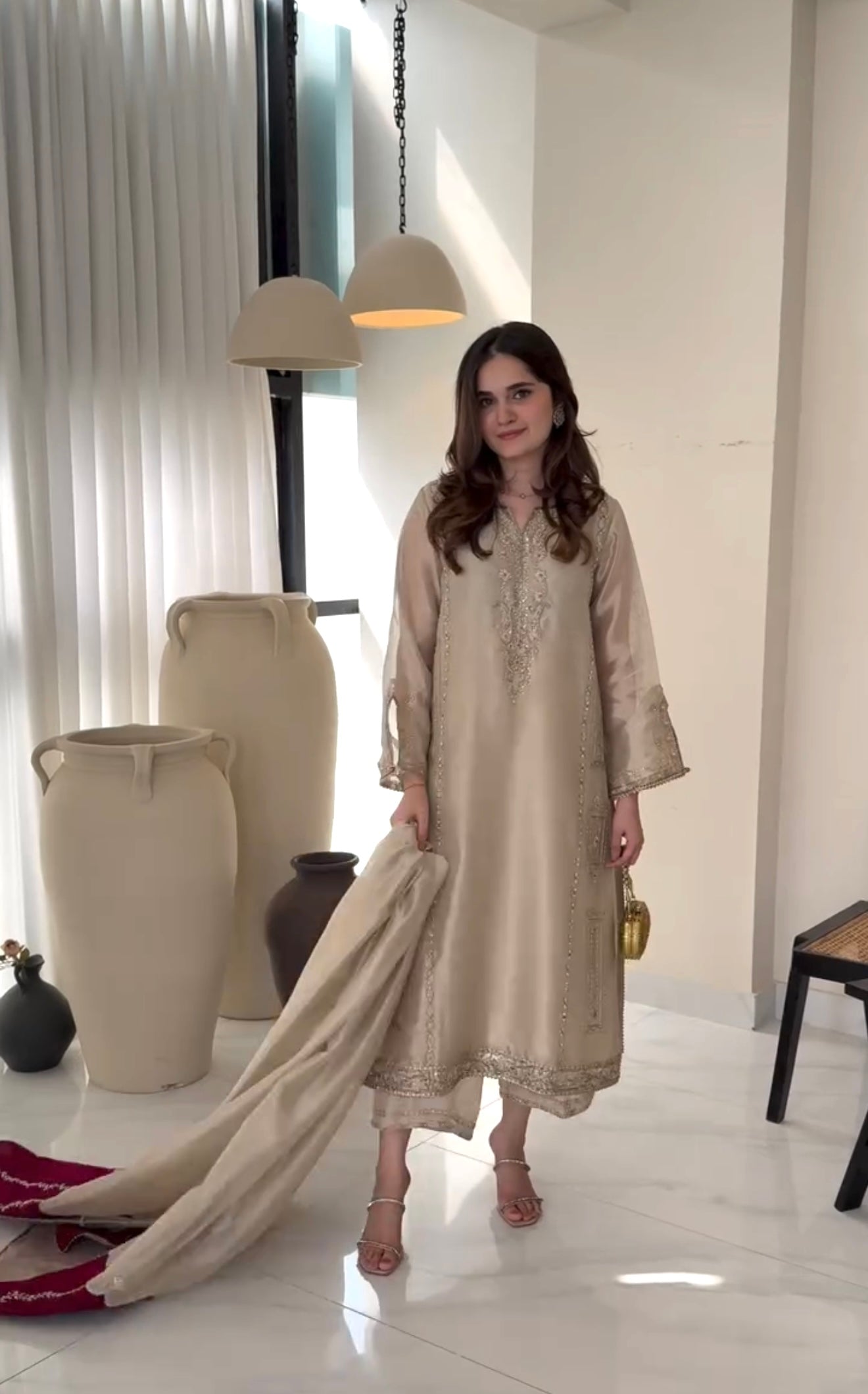 Cream Pure Jimmy Choo Pakistani Suit Party Wear Salwar Kameez