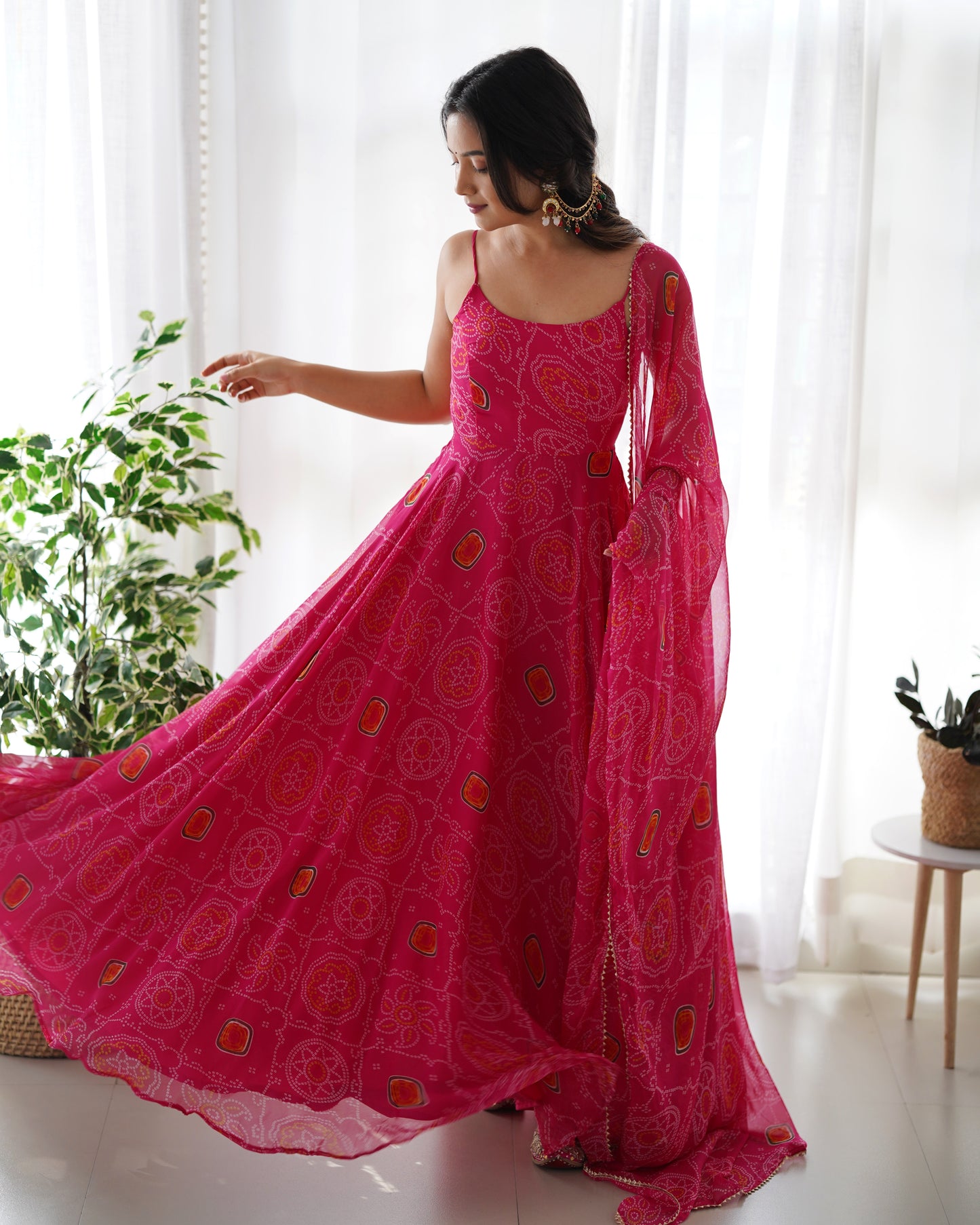 Chiffon Bandhej Anarkali Suit for Women - Party Wear Gown