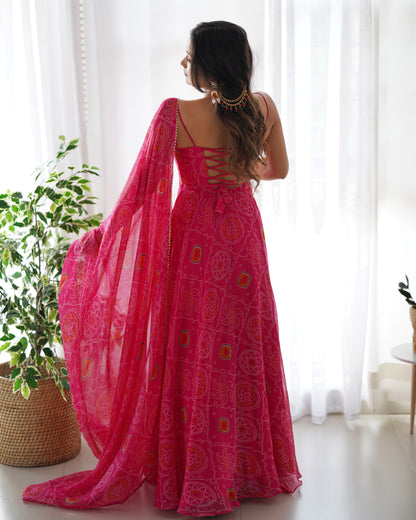 Chiffon Bandhej Anarkali Suit for Women - Party Wear Gown