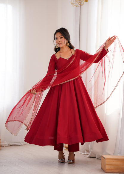 Pure Silk Chanderi Anarkali Suit Set for Festive Party Wear
