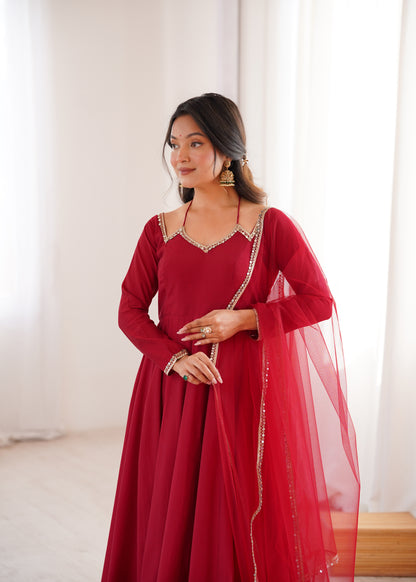 Pure Silk Chanderi Anarkali Suit Set for Festive Party Wear