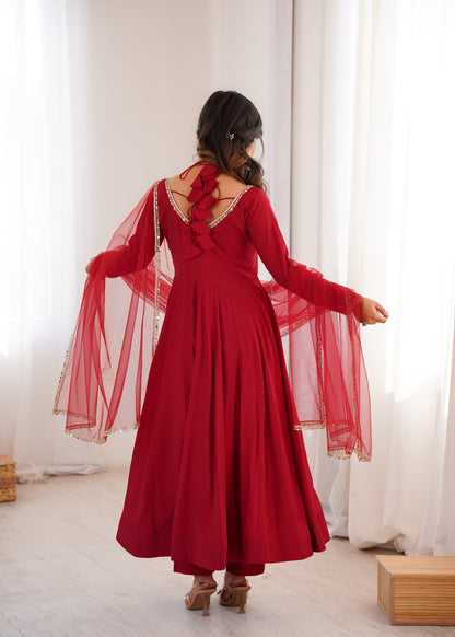 Pure Silk Chanderi Anarkali Suit Set for Festive Party Wear