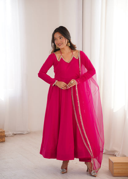 Pure Silk Chanderi Anarkali Suit Set for Festive Party Wear
