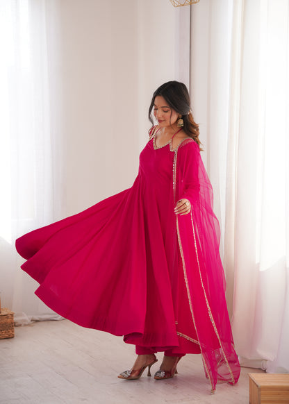 Pure Silk Chanderi Anarkali Suit Set for Festive Party Wear