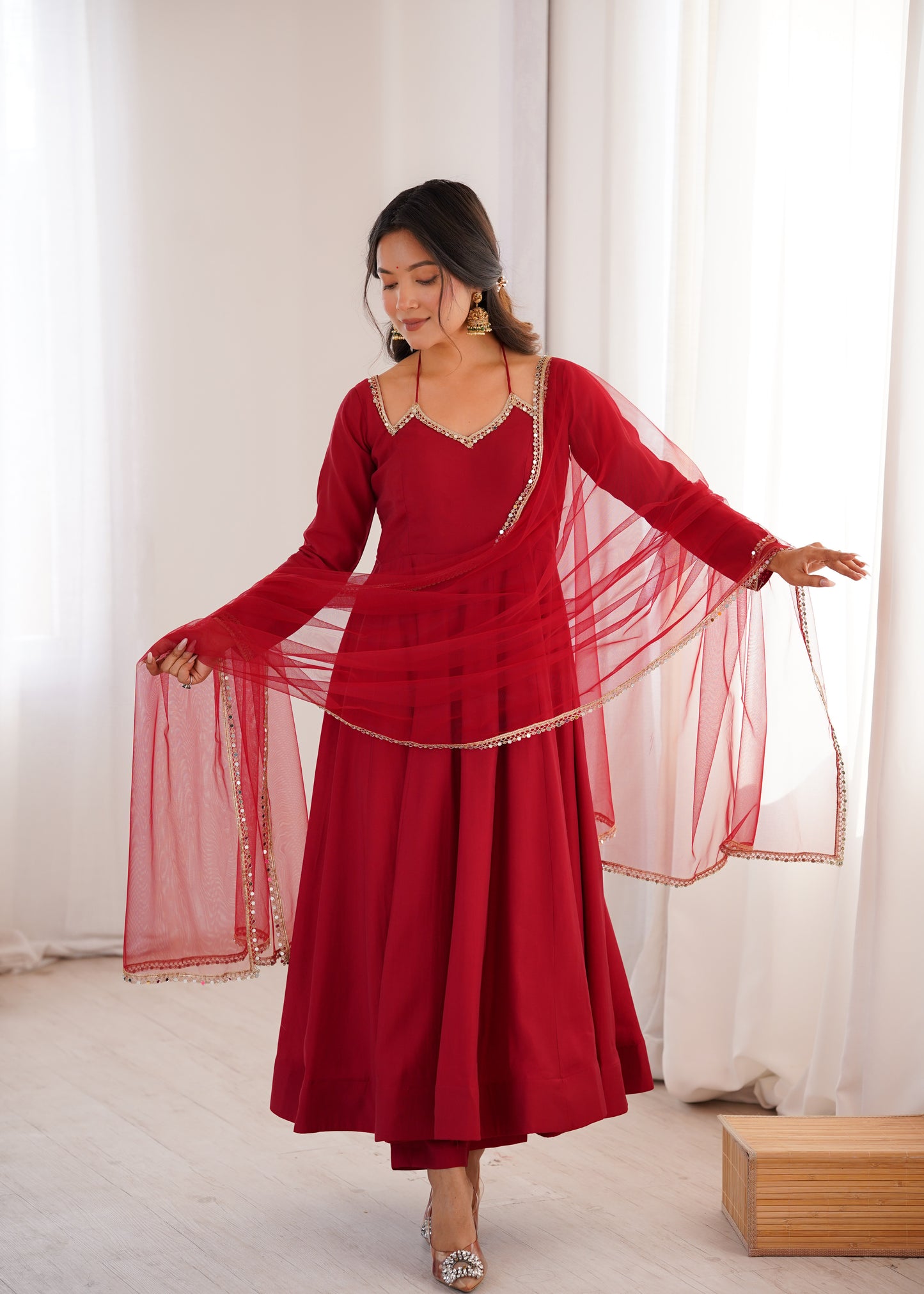 Pure Silk Chanderi Anarkali Suit Set for Festive Party Wear