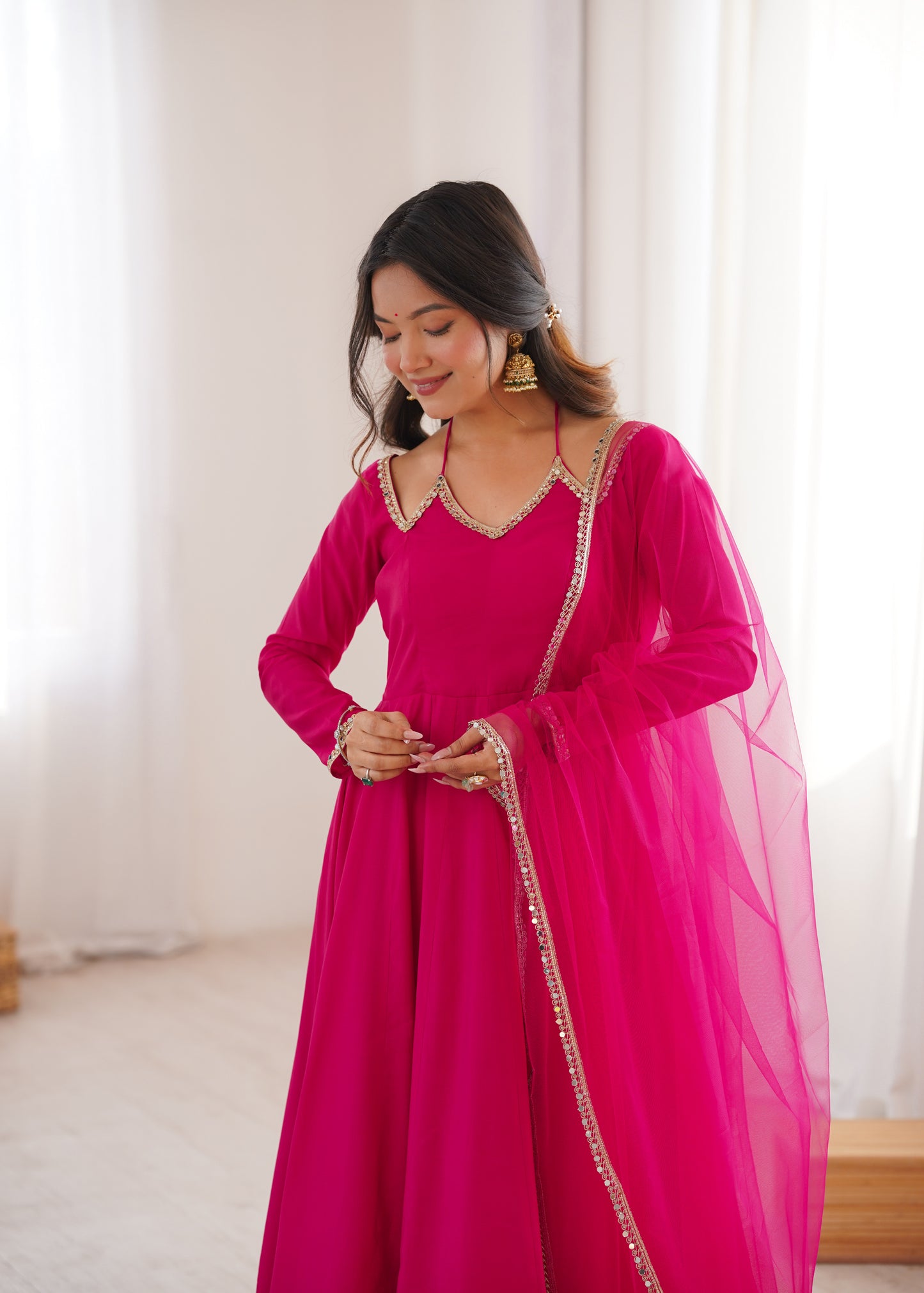 Pure Silk Chanderi Anarkali Suit Set for Festive Party Wear