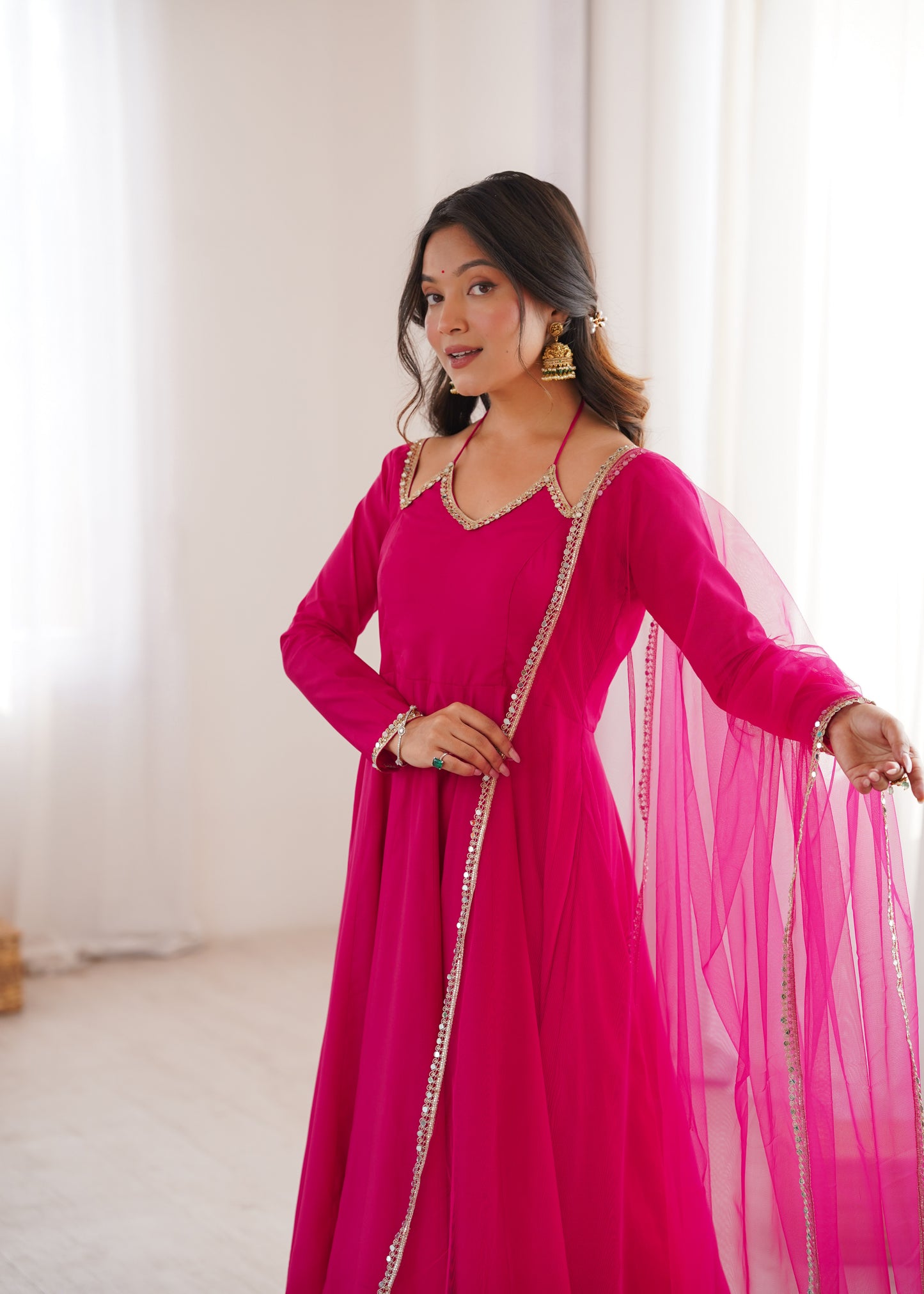 Pure Silk Chanderi Anarkali Suit Set for Festive Party Wear