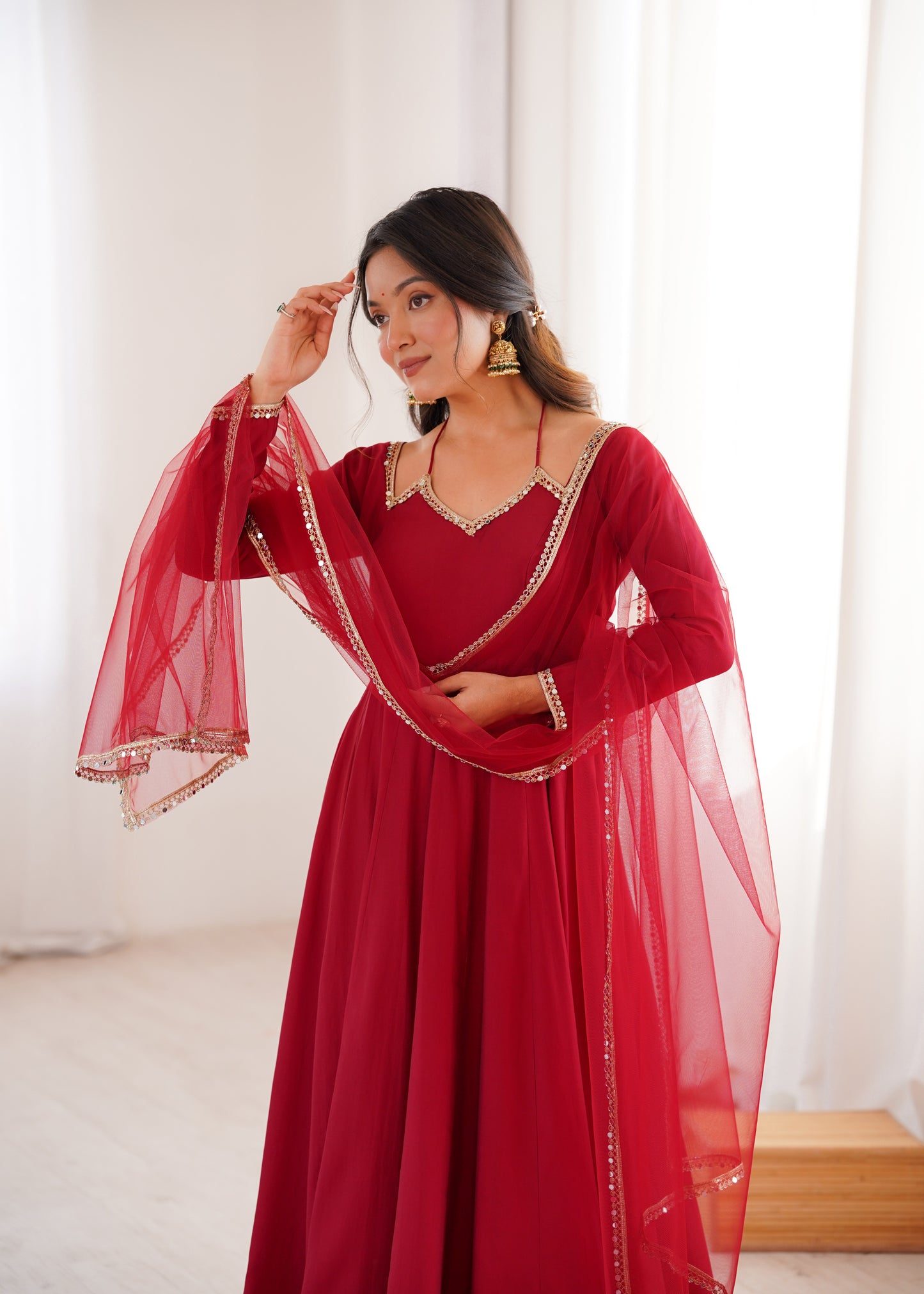 Pure Silk Chanderi Anarkali Suit Set for Festive Party Wear