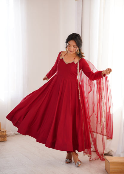 Pure Silk Chanderi Anarkali Suit Set for Festive Party Wear