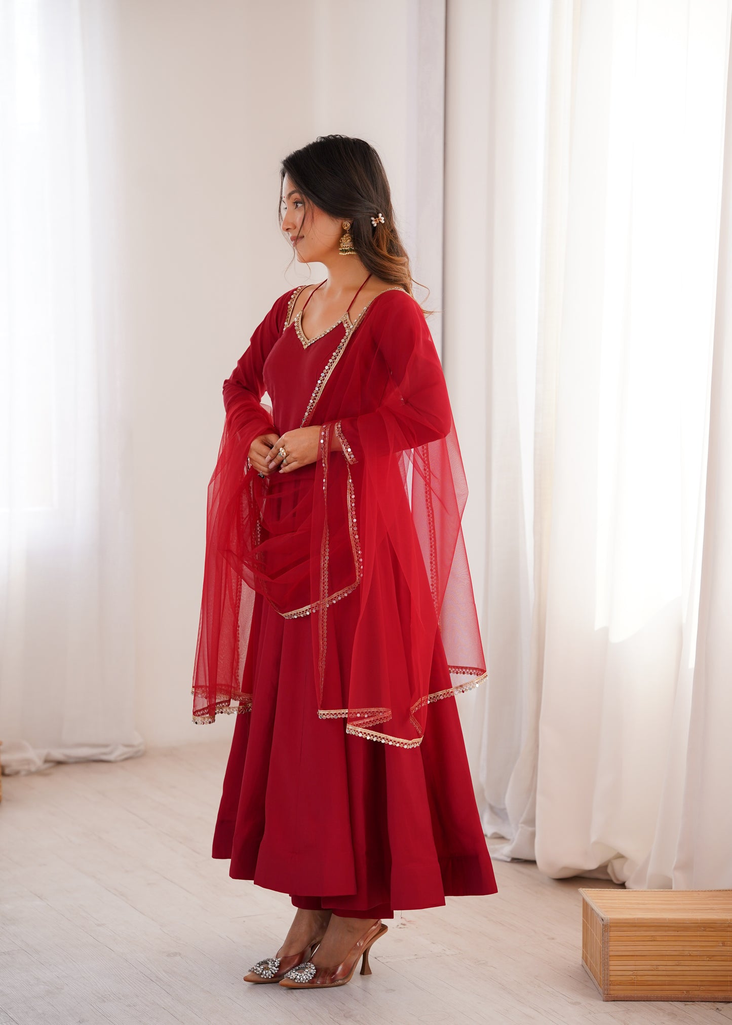Pure Silk Chanderi Anarkali Suit Set for Festive Party Wear