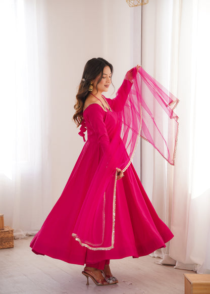 Pure Silk Chanderi Anarkali Suit Set for Festive Party Wear