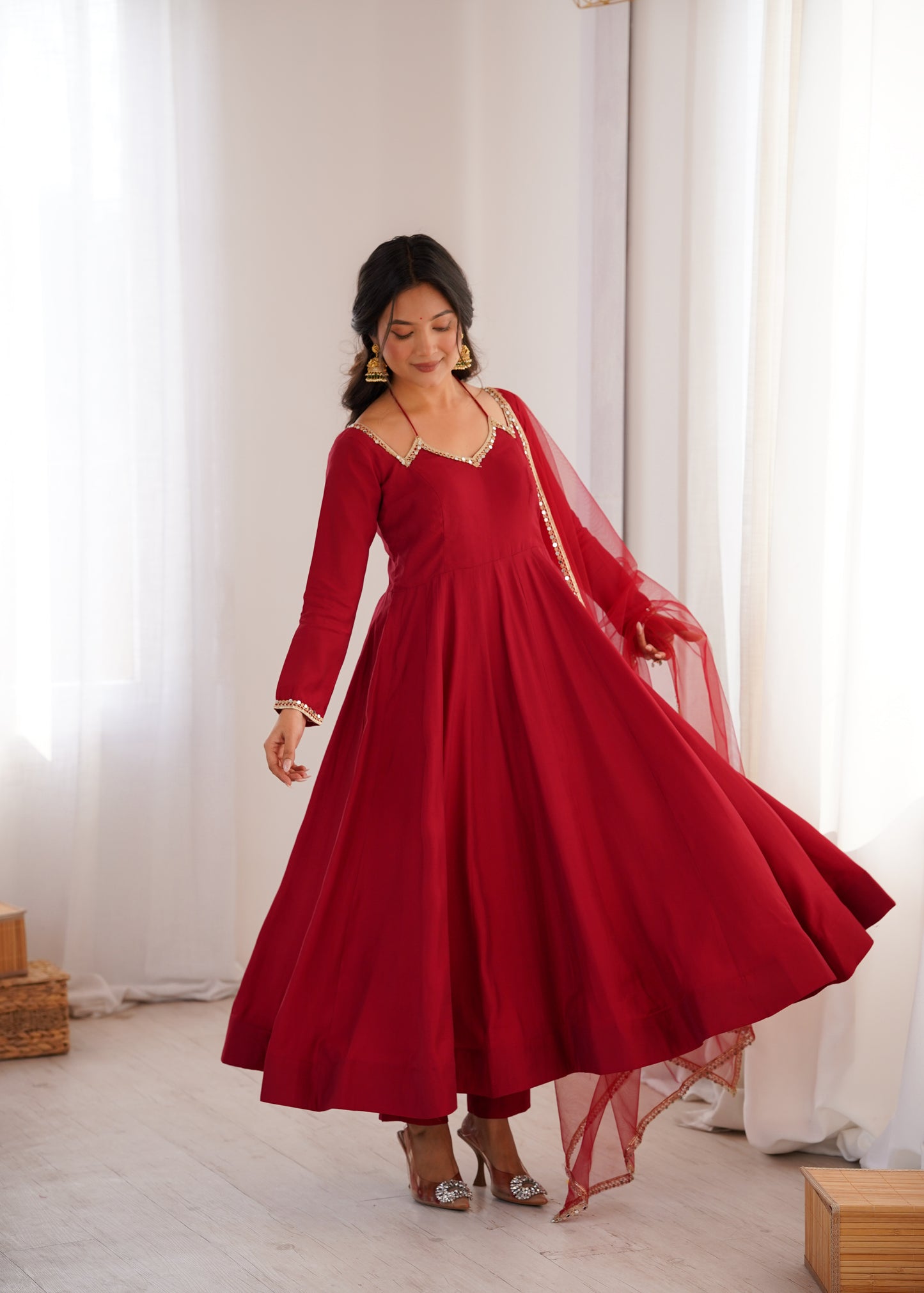 Pure Silk Chanderi Anarkali Suit Set for Festive Party Wear