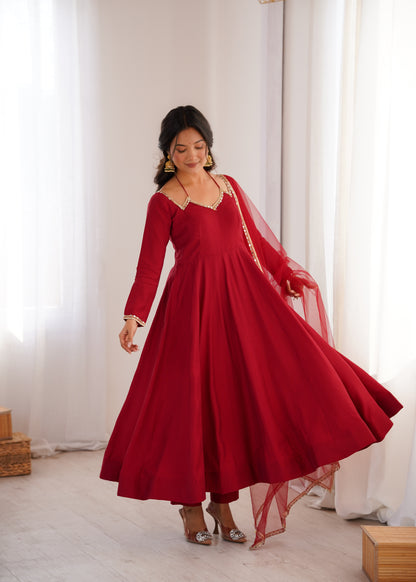 Pure Silk Chanderi Anarkali Suit Set for Festive Party Wear