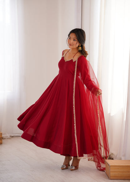 Pure Silk Chanderi Anarkali Suit Set for Festive Party Wear
