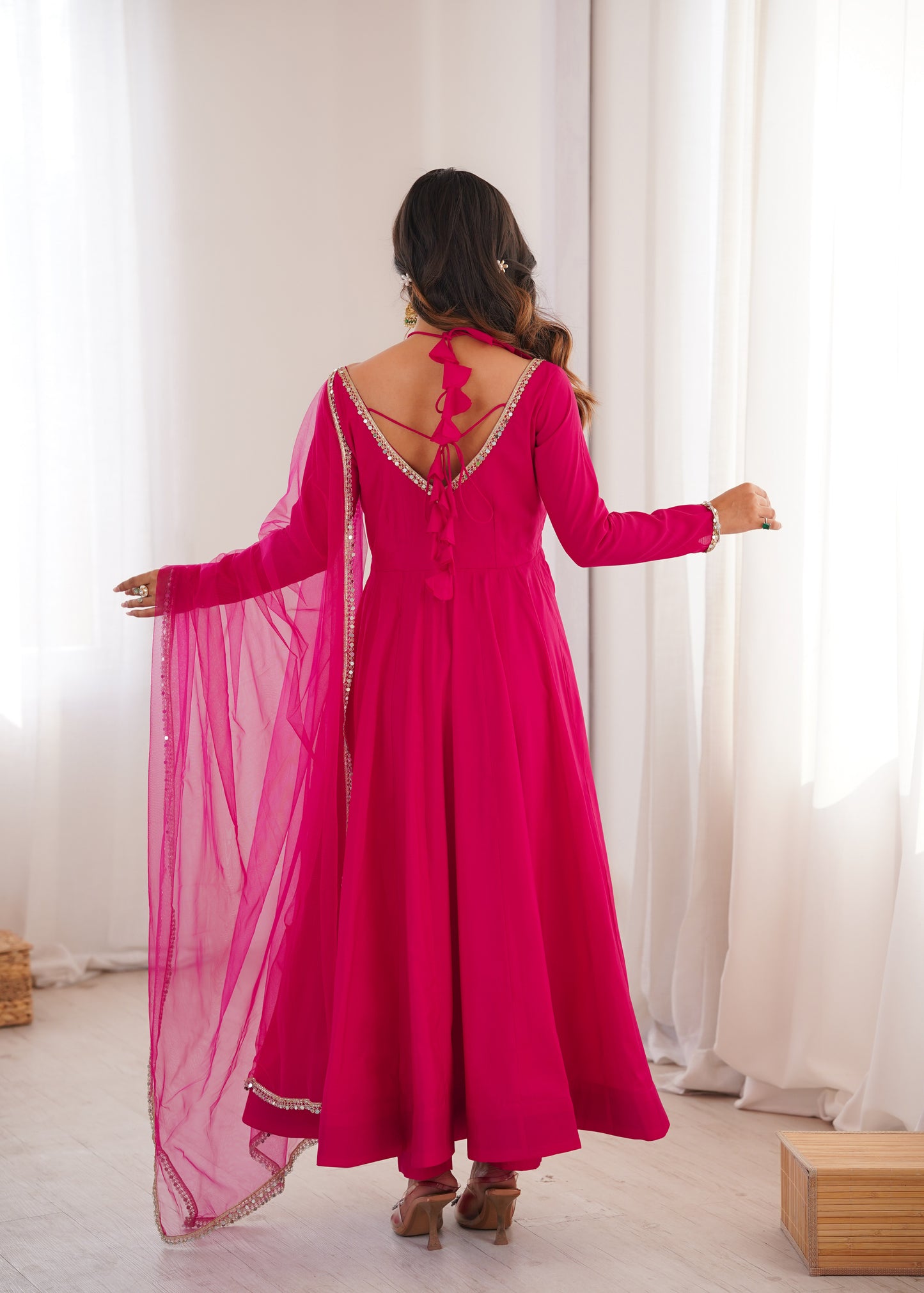 Pure Silk Chanderi Anarkali Suit Set for Festive Party Wear