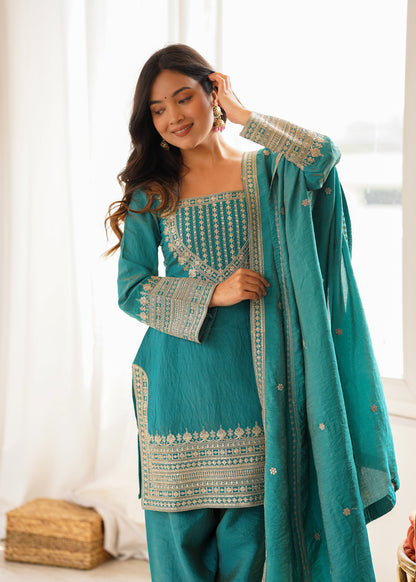 Vichitra Silk Salwar Kameez Suit with Farshi Shalwar