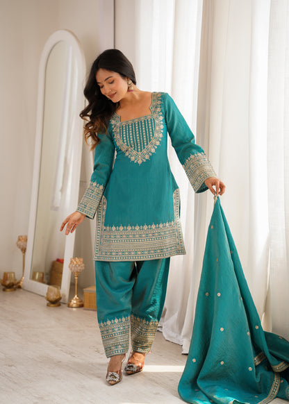 Vichitra Silk Salwar Kameez Suit with Farshi Shalwar
