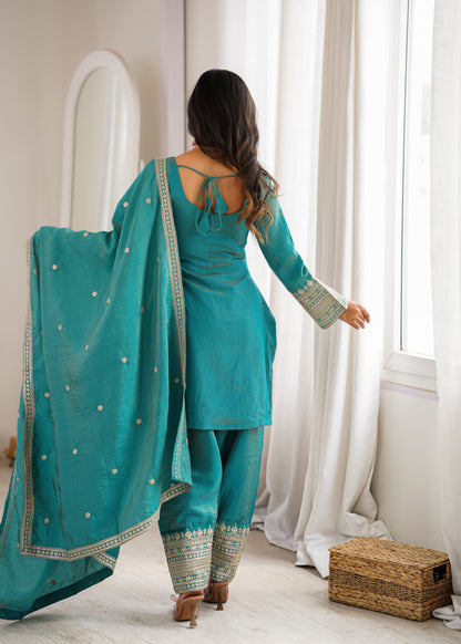Vichitra Silk Salwar Kameez Suit with Farshi Shalwar