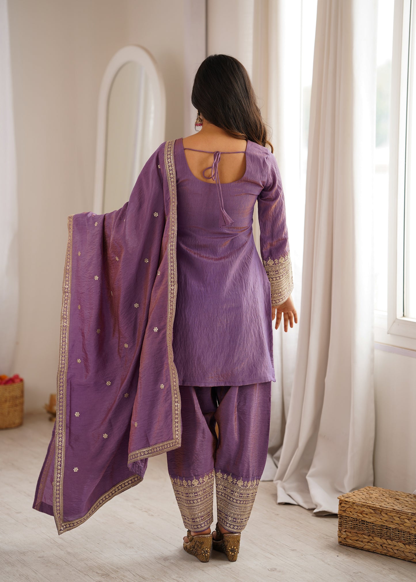 Vichitra Silk Salwar Kameez Suit with Farshi Shalwar