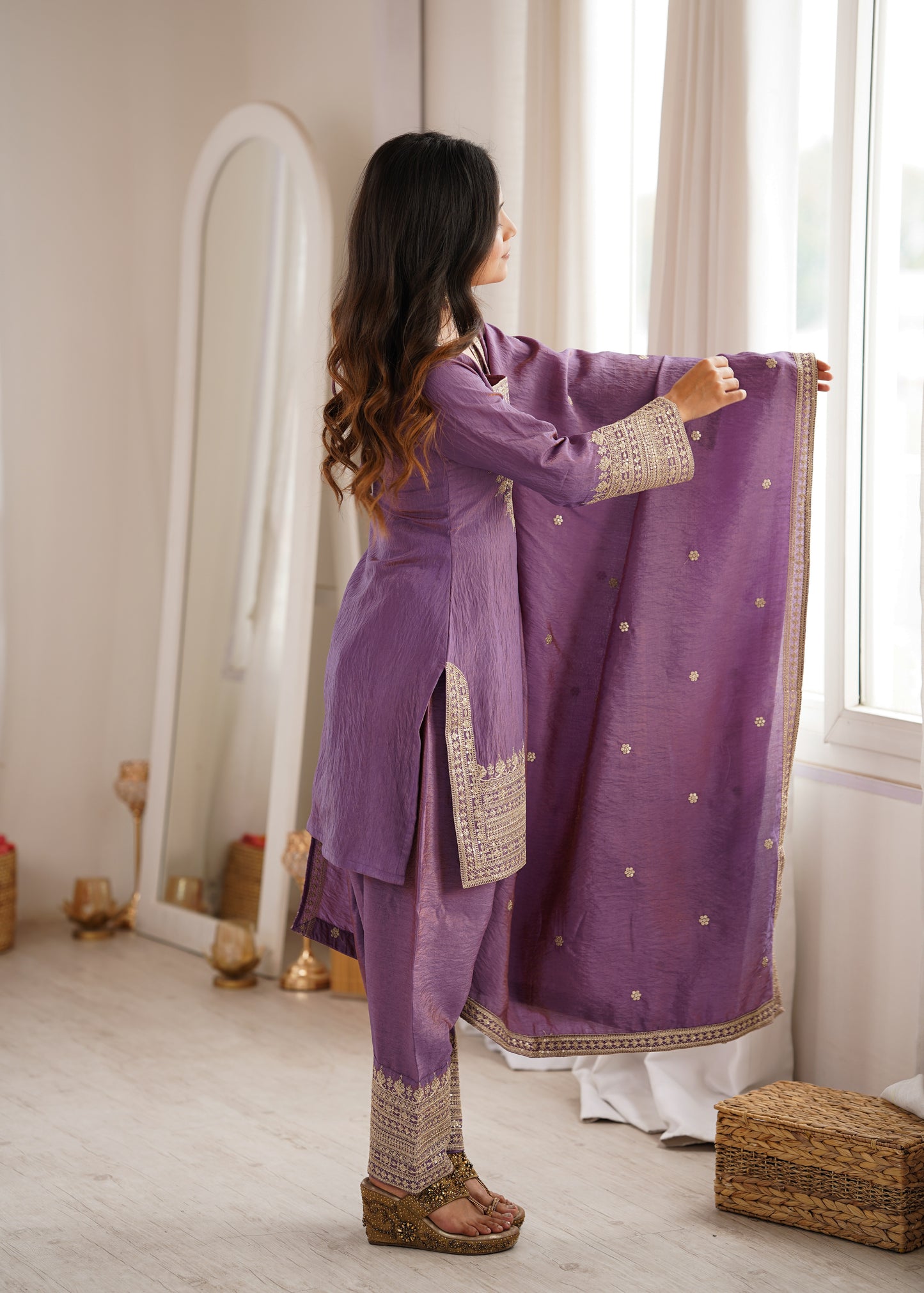 Vichitra Silk Salwar Kameez Suit with Farshi Shalwar