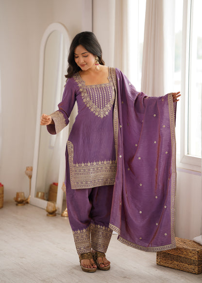 Vichitra Silk Salwar Kameez Suit with Farshi Shalwar