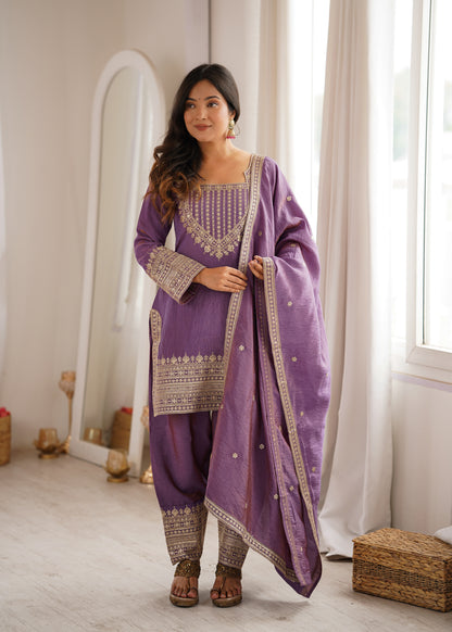 Vichitra Silk Salwar Kameez Suit with Farshi Shalwar