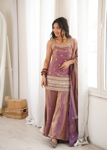 Frendy Silk Salwar Suit with Bell Bottom Pent & Embroidery