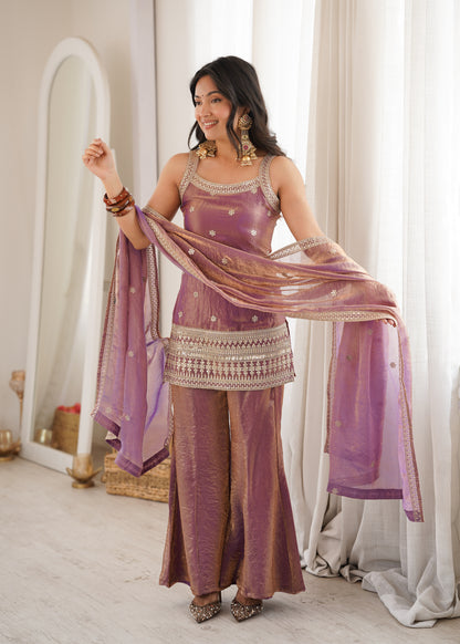 Frendy Silk Salwar Suit with Bell Bottom Pent & Embroidery