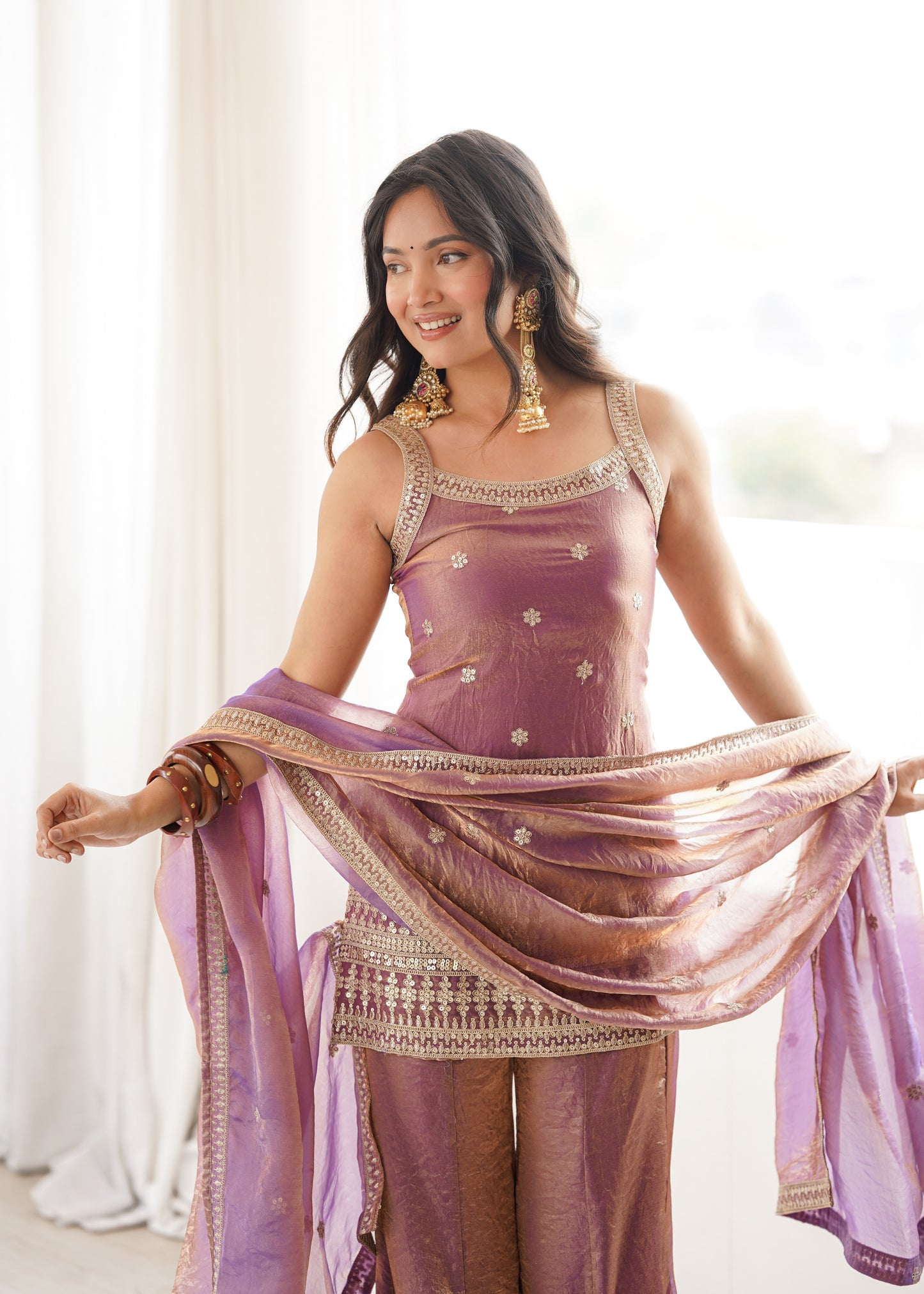 Frendy Silk Salwar Suit with Bell Bottom Pent & Embroidery