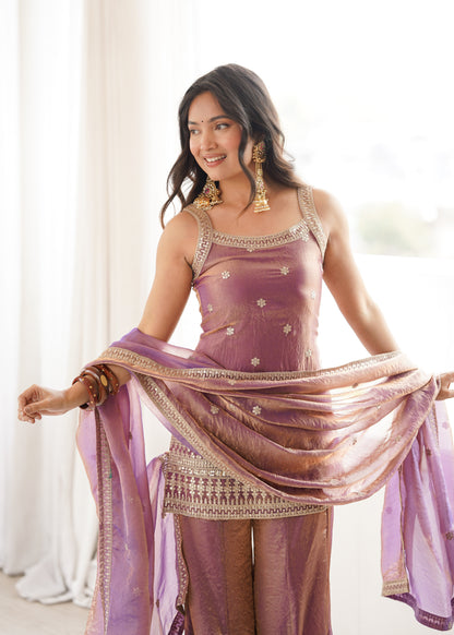 Frendy Silk Salwar Suit with Bell Bottom Pent & Embroidery