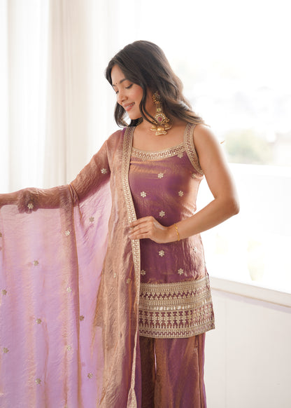 Frendy Silk Salwar Suit with Bell Bottom Pent & Embroidery