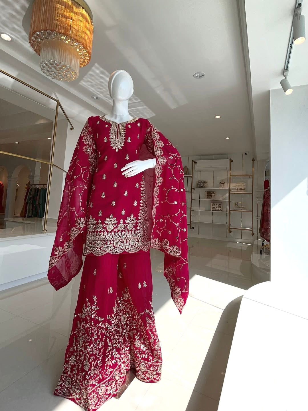 Pink Embroidered Kurta Palazzo Set with Dupatta