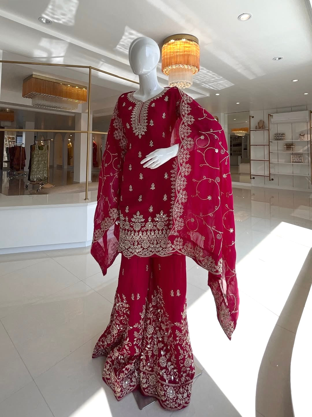 Pink Embroidered Kurta Palazzo Set with Dupatta