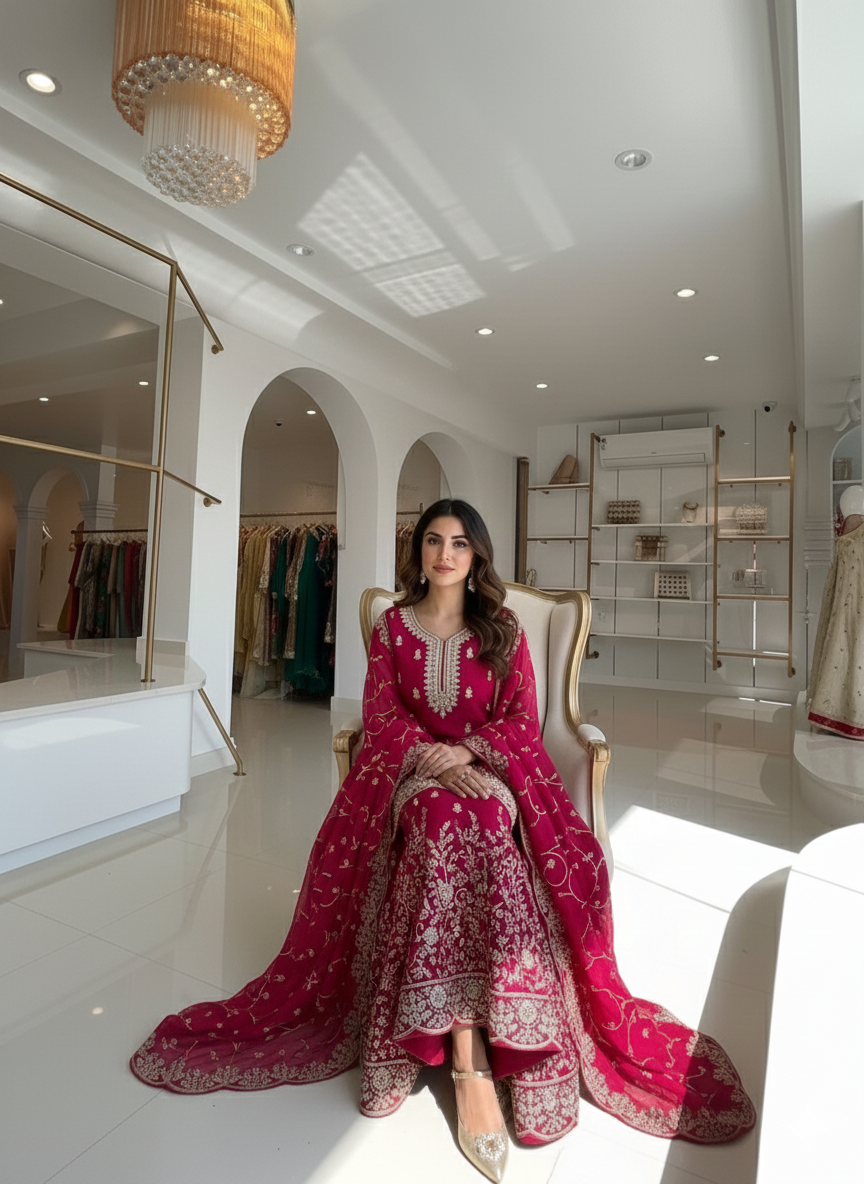 Pink Embroidered Kurta Palazzo Set with Dupatta