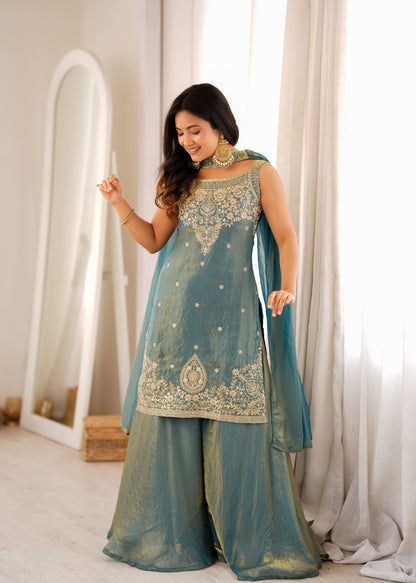 Sea Green Embroidered Pakistani Suit Dress Sharara Set