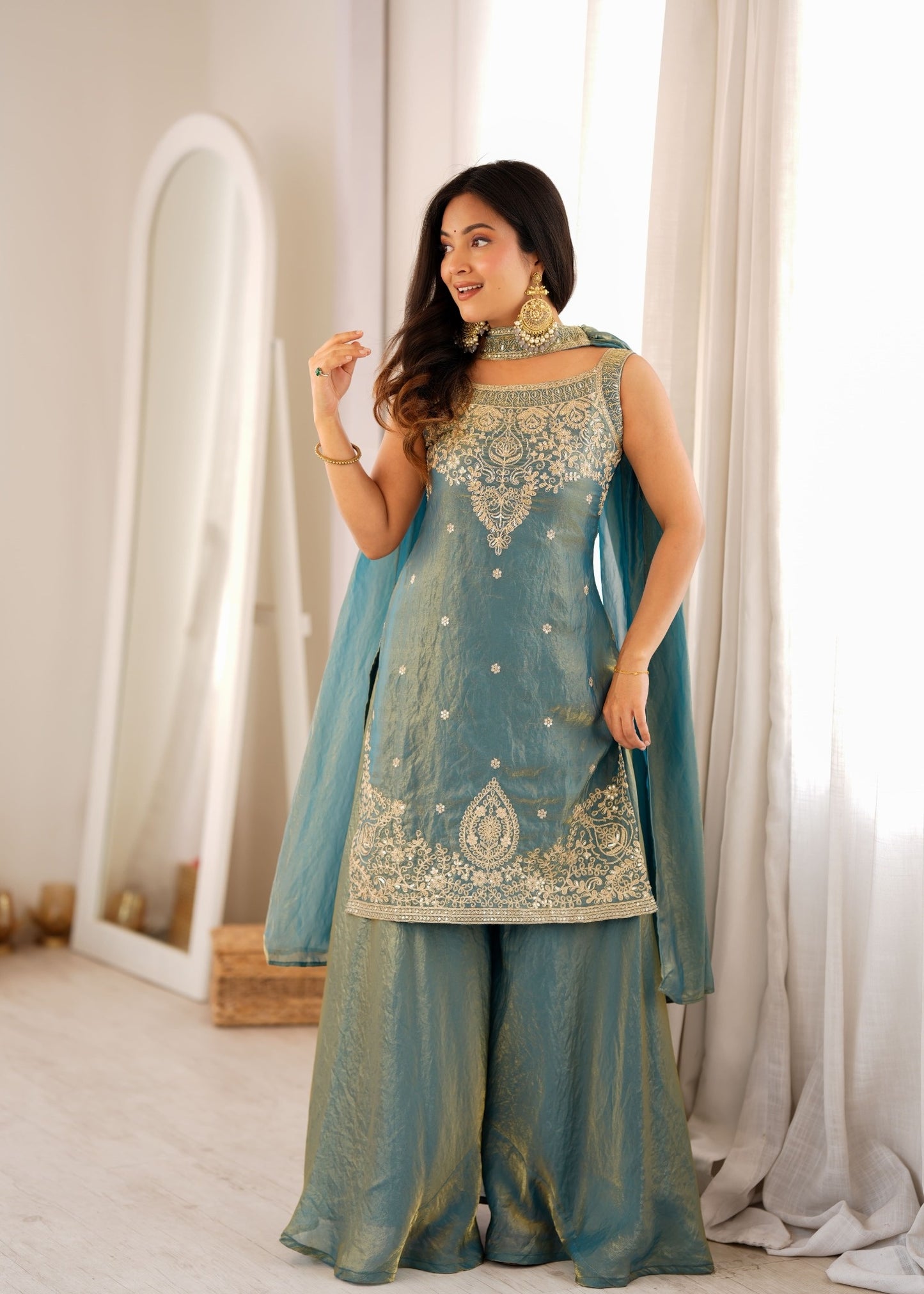 Sea Green Embroidered Pakistani Suit Dress Sharara Set