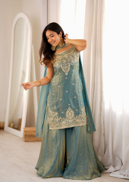 Sea Green Embroidered Pakistani Suit Dress Sharara Set