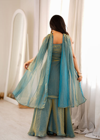 Sea Green Embroidered Pakistani Suit Dress Sharara Set