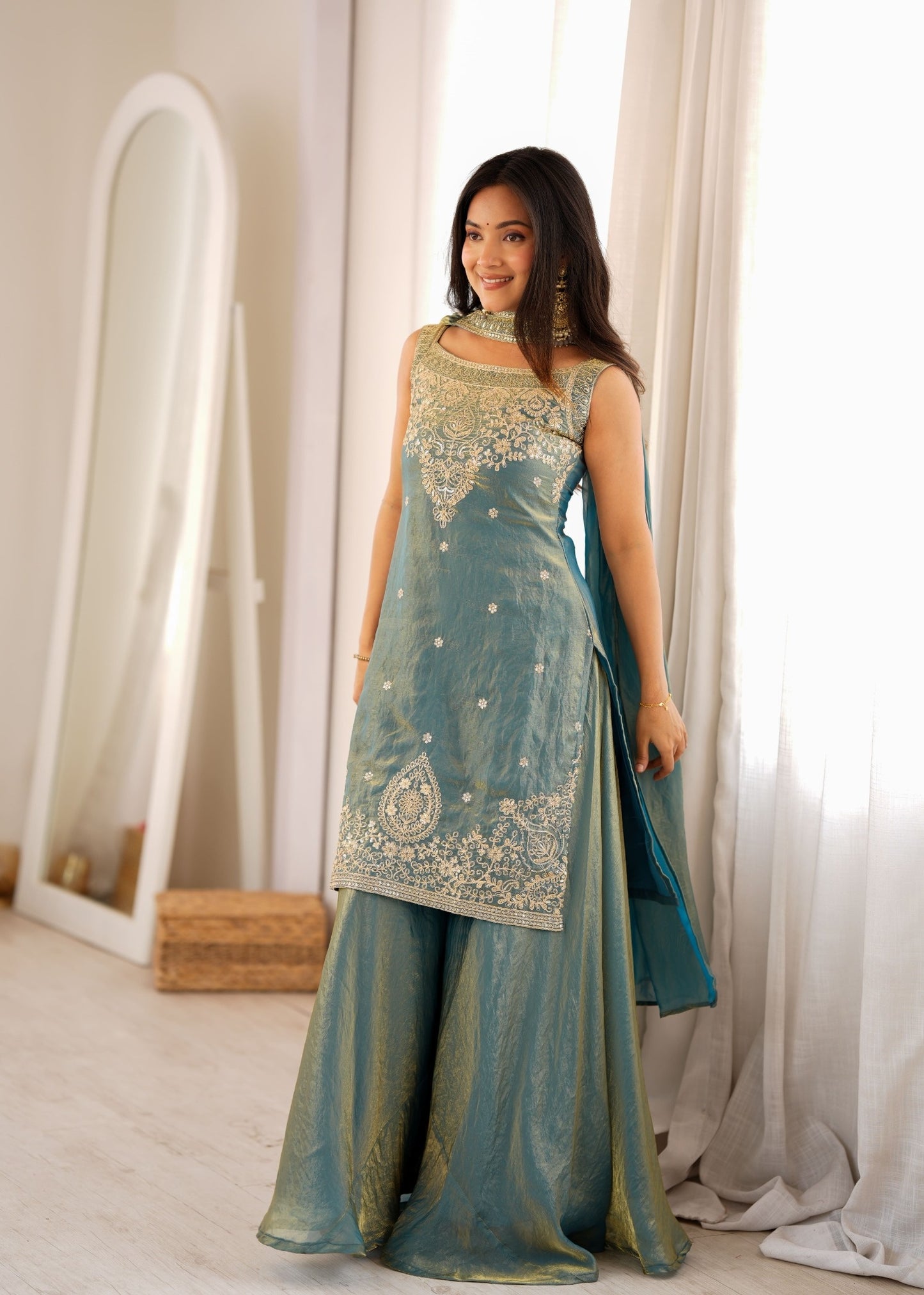 Sea Green Embroidered Pakistani Suit Dress Sharara Set