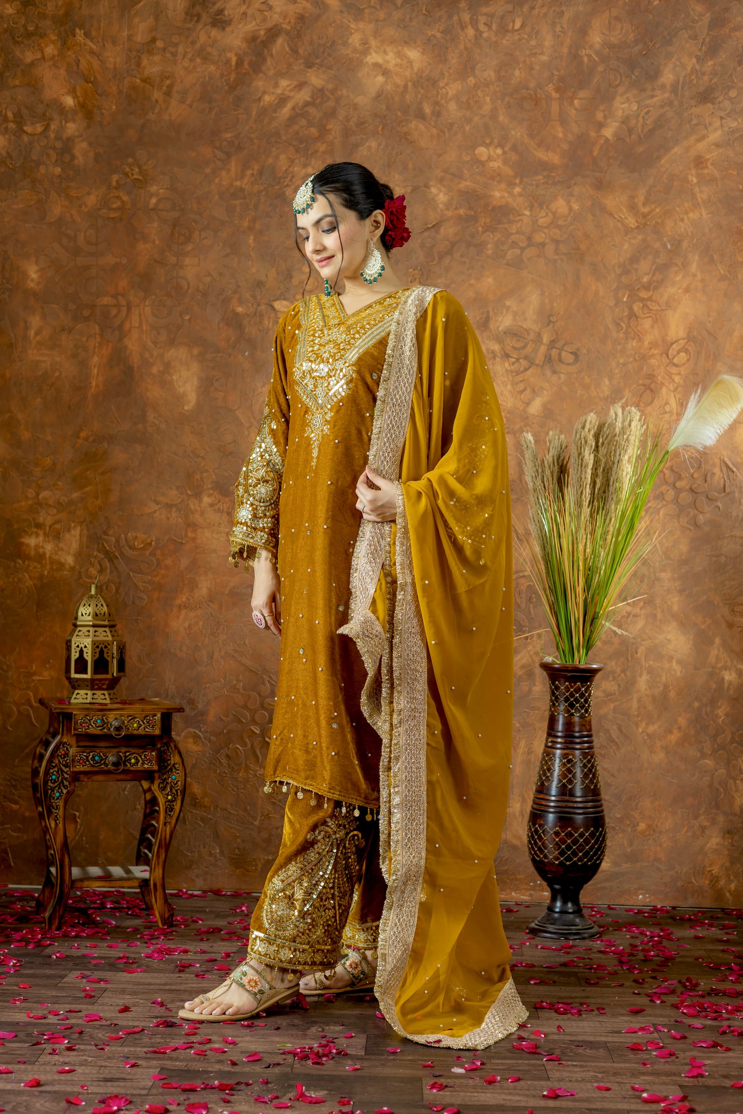 Pure Viscose Velvet Party Wear Suit for Women - Top Plazzo Set