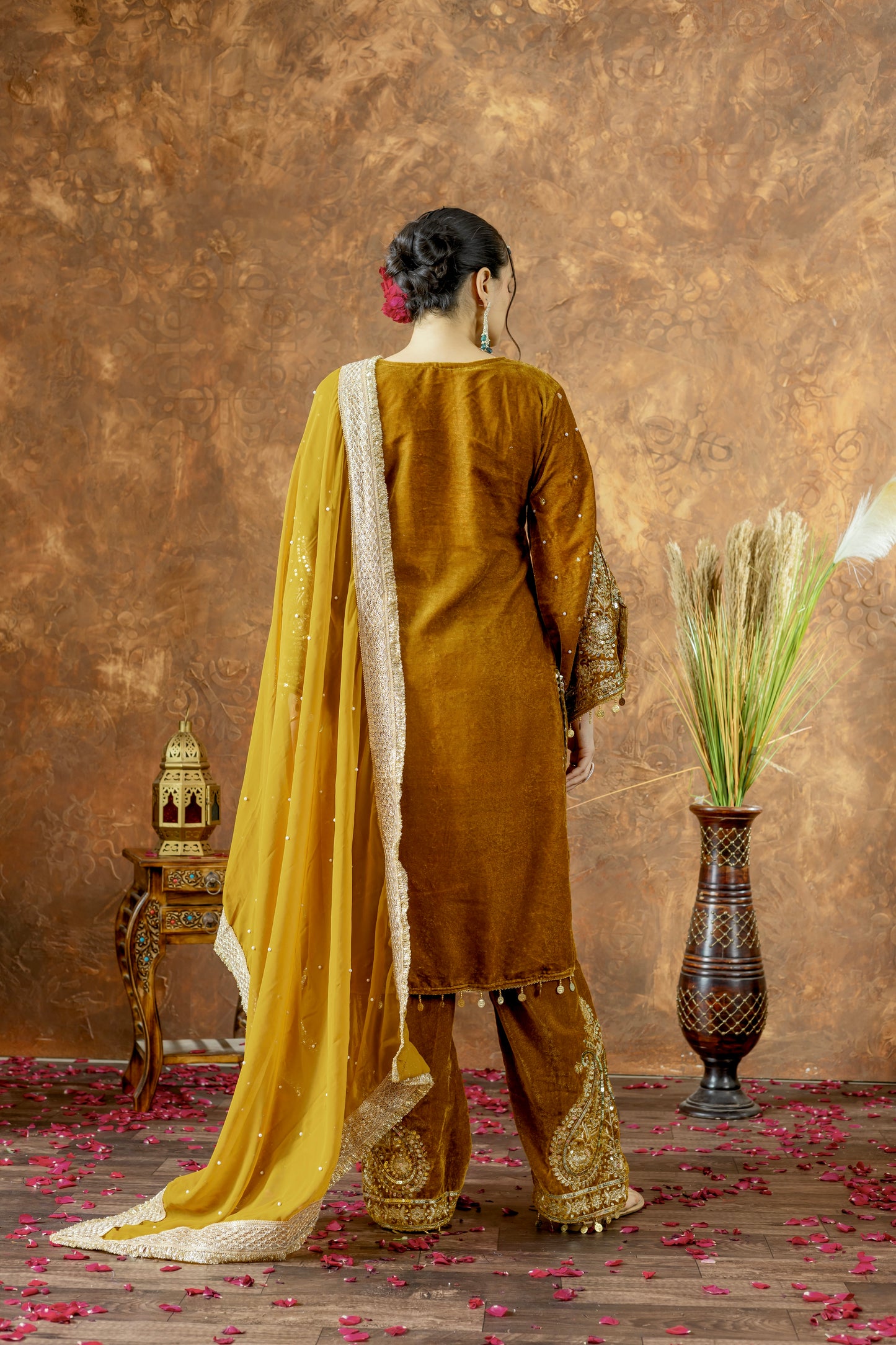 Pure Viscose Velvet Party Wear Suit for Women - Top Plazzo Set