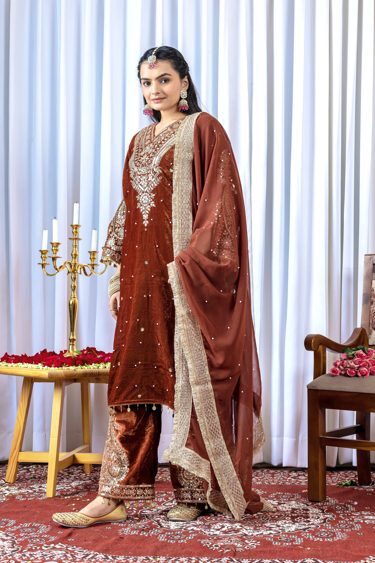Pure Viscose Velvet Party Wear Suit for Women - Top Plazzo Set