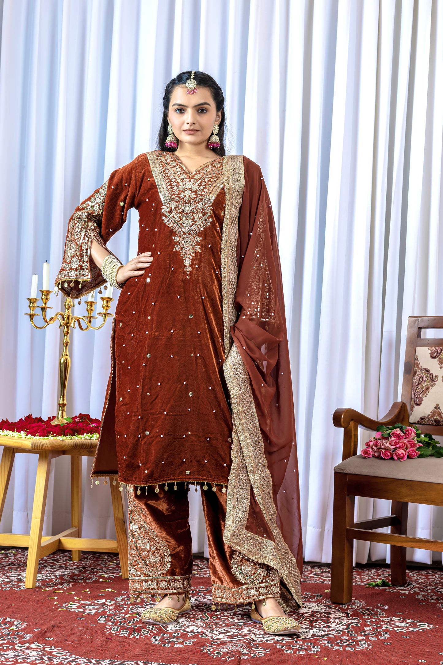 Pure Viscose Velvet Party Wear Suit for Women - Top Plazzo Set