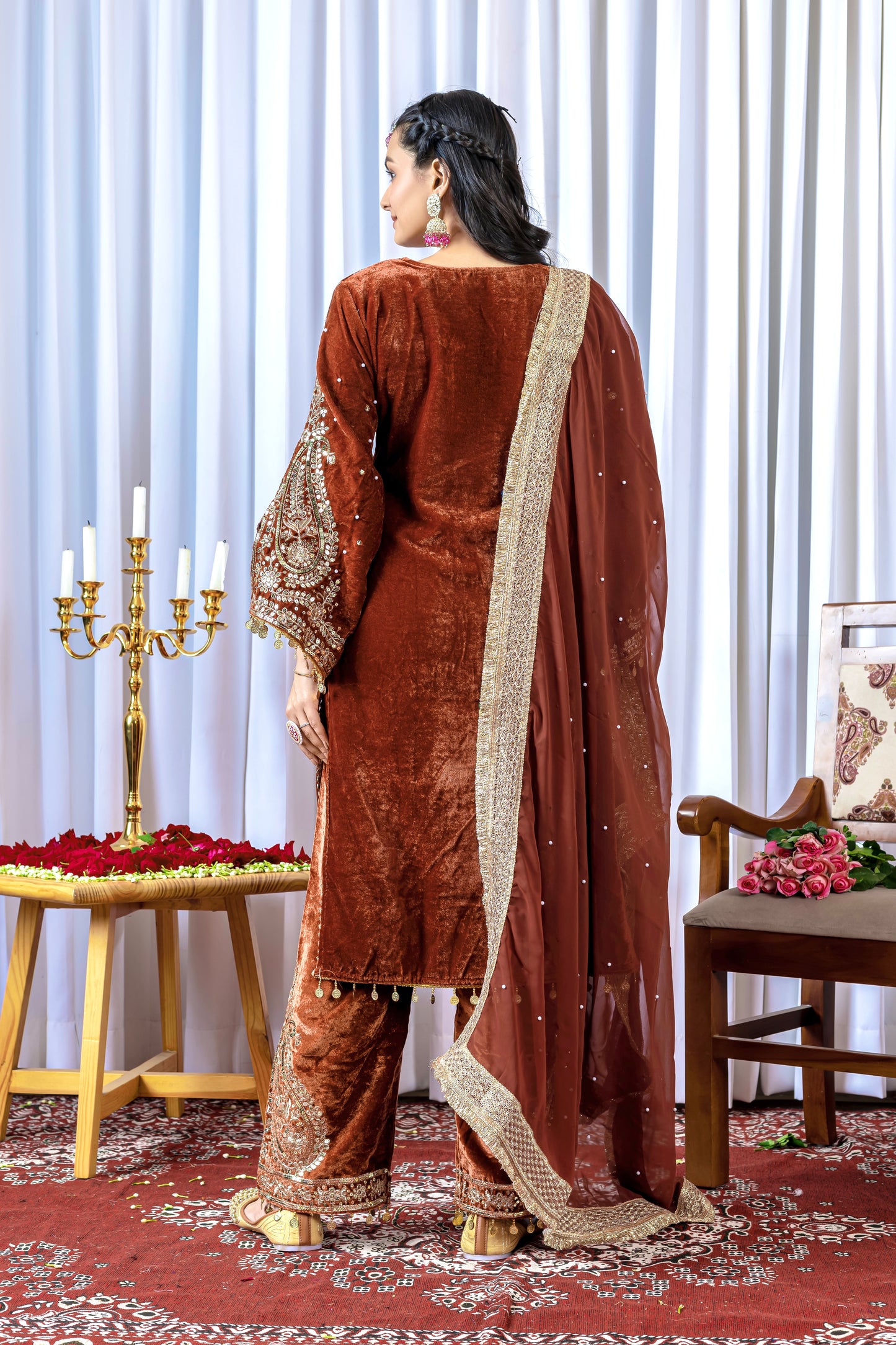 Pure Viscose Velvet Party Wear Suit for Women - Top Plazzo Set