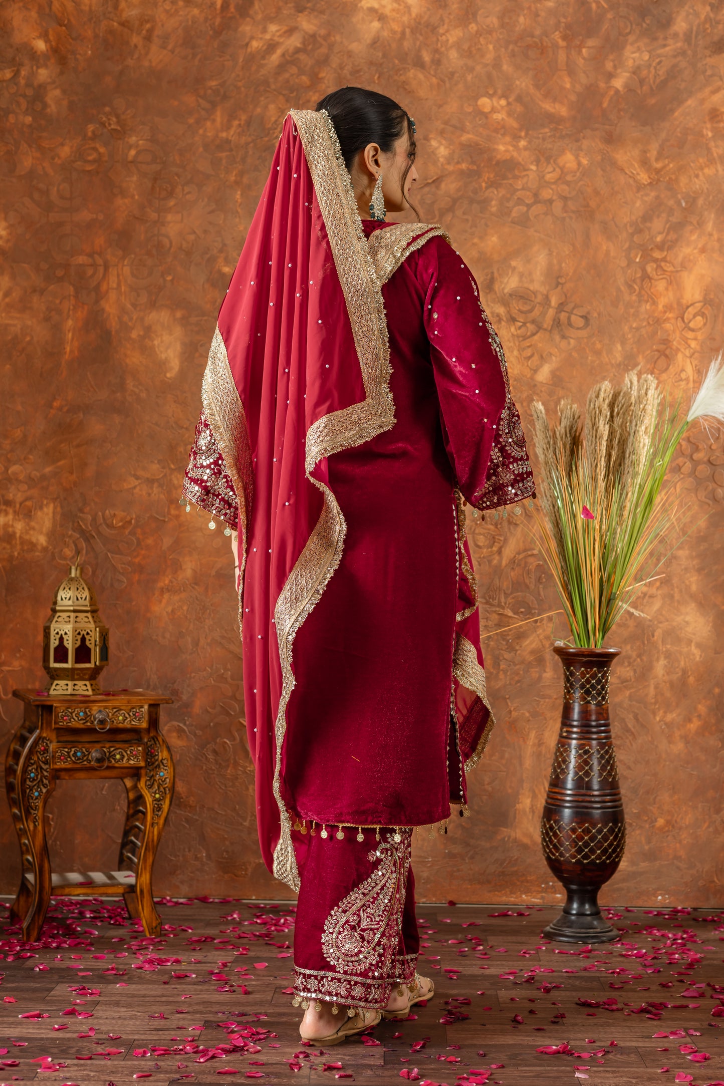 Pure Viscose Velvet Party Wear Suit for Women - Top Plazzo Set